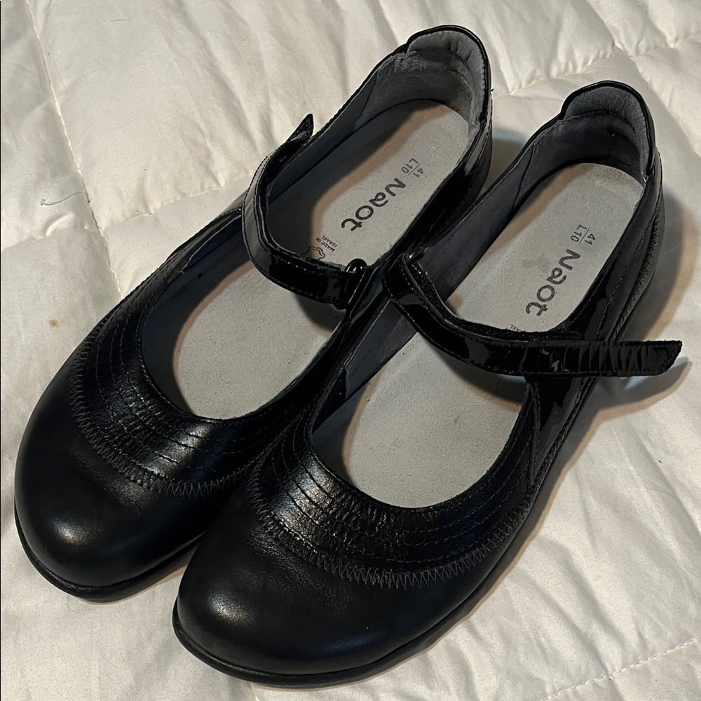 Naot Black Patent Strap Mary Jane Flats